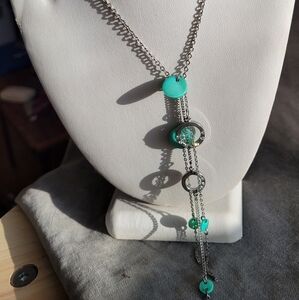 🌼2/$12 Swan silvertone rhinestone and shell multi dangle necklace